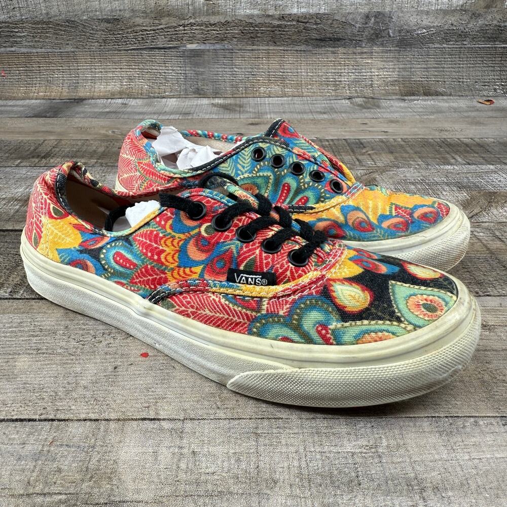 Vans Peacock Colorful Feather Print Shoes Women Size 5 Mens 3.5
